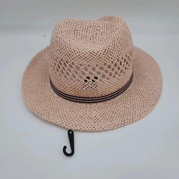 MARCUS ADLER NY Blush Pink STRAW LOOK OS FITS MOST BLACK SUN HAT BRAID - Picture 1 of 6